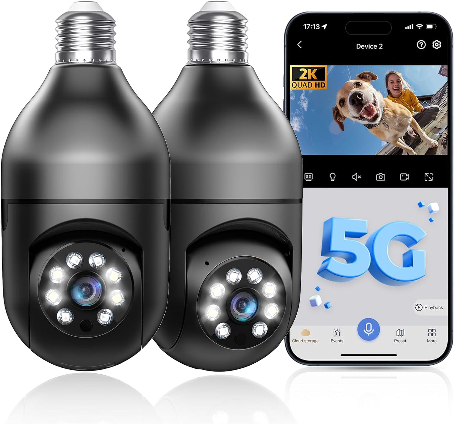 Light Bulb Security Camera 2.4GHz 5G WiFi Outdoor, 1080P E27 Light Socket Security Camera, Indoor 360 Home Security Cameras